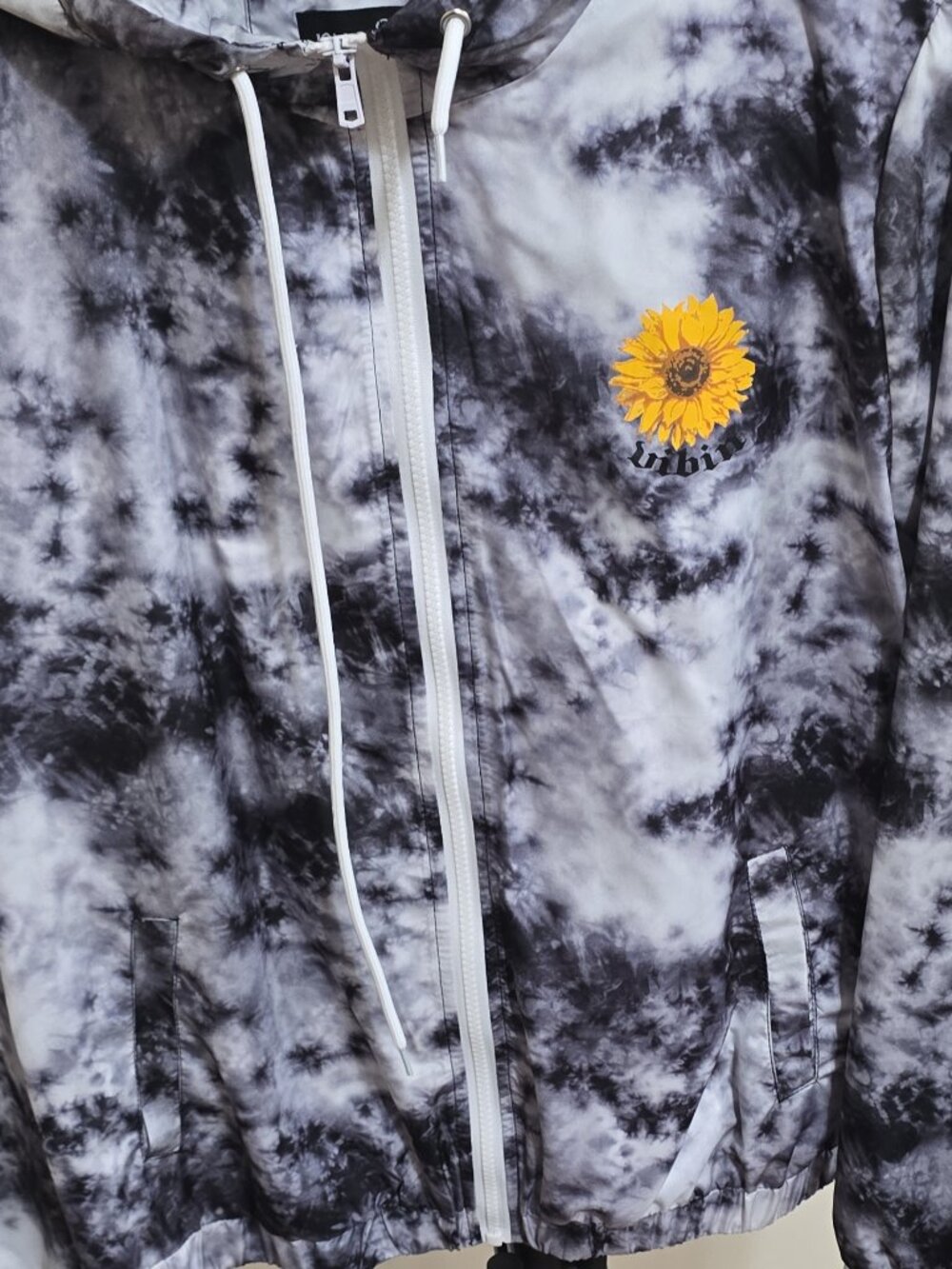 Black & White Tie-Dye Sunflower Skull Windbreaker Jacket